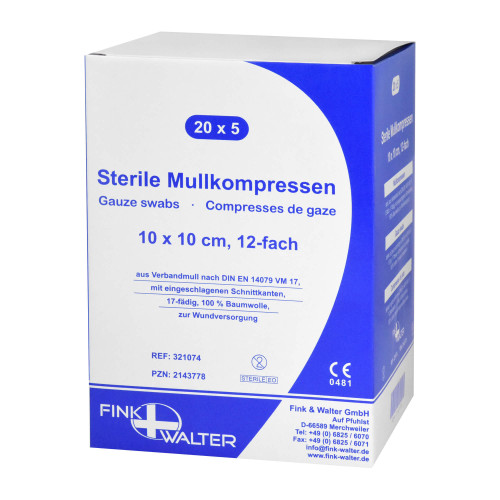 Fink und Walter Sterile Mullkompressen 10x10 cm, 12-fach
