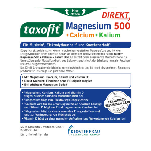 Taxofit Magnesium 500+Calcium+Kalium Direkt-Granulat