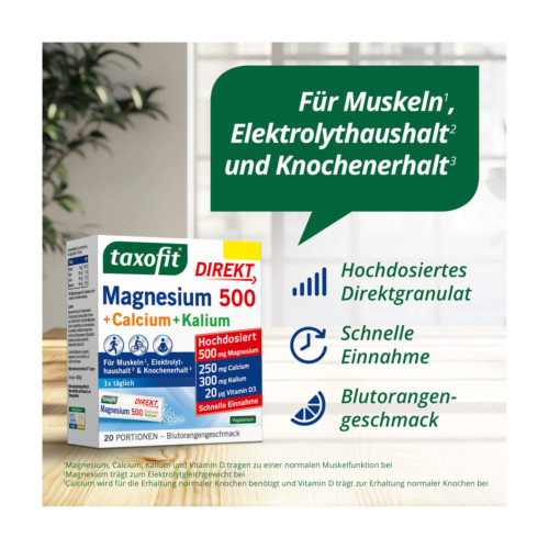 Taxofit Magnesium 500+Calcium+Kalium Direkt-Granulat