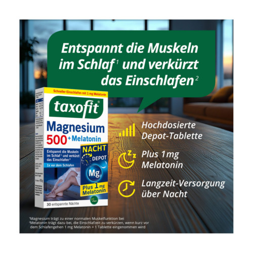 Taxofit Magnesium 500 Nacht + Melatonin Depot-Tabletten