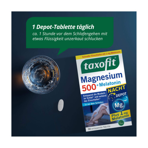 Taxofit Magnesium 500 Nacht + Melatonin Depot-Tabletten
