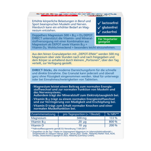 Doppelherz aktiv Magnesium 500+B12+D3 Depot DIRECT Sticks